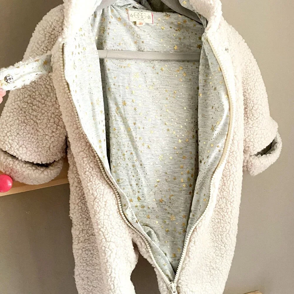 Egg New York Ivory Sherpa Fleece Baby Bunting /  Snow Suit